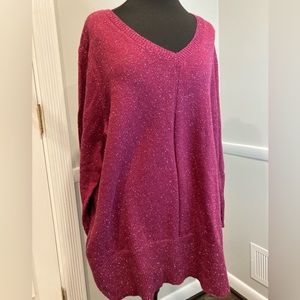 NWT Lane Bryant Sweater in Size 2X; Plus 18-20 Classic V-Neck Dark Pink Mulberry